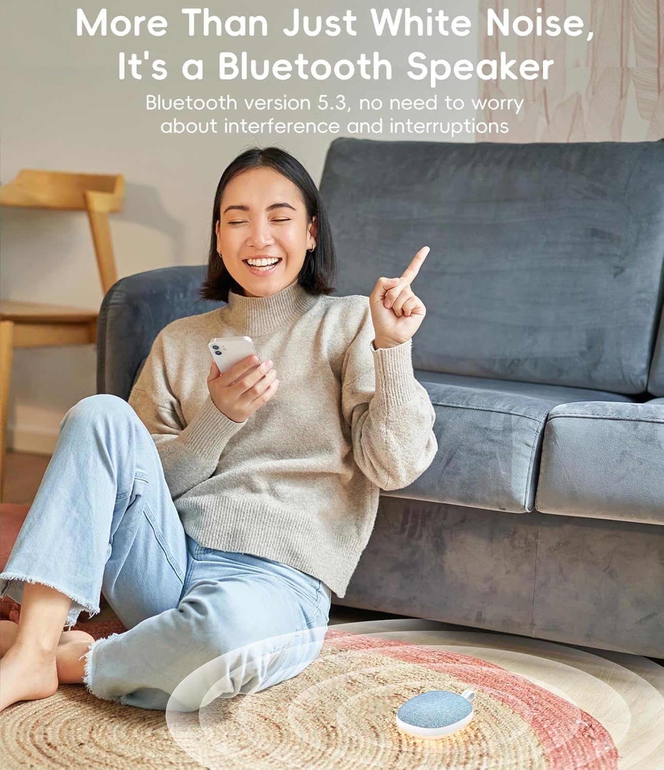 Sound Machine with Ambient Night Light,Timer, 6 Sounds for Kids Adults -Blue